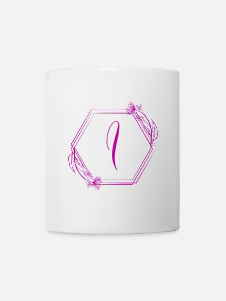 Pinkes I Hexagonrahmen mit Blüten - Tasse - Weiß