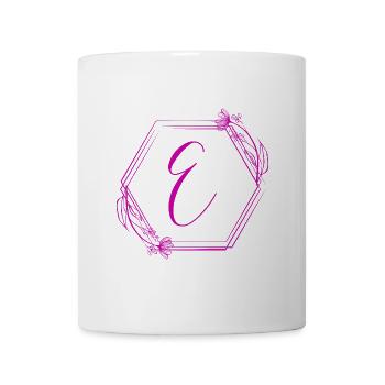 E-Monogramm im Blütenrahmen - Tasse - Weiß - Vorne