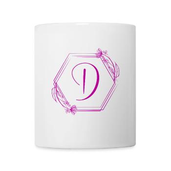 D Monogramm Blütenrahmen Pink Hexagon - Tasse - Weiß - Vorne