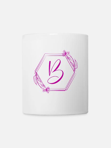 B Blumenmonogramm im Hexagonrahmen - Tasse - Weiß