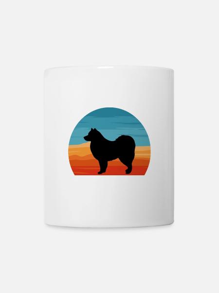 Finnischer Schoppund Hundeliebhaber Silhouette Retro Sonnenuntergang - Tasse - Weiß