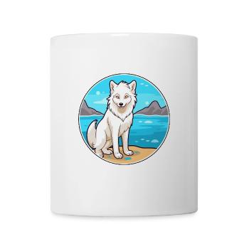 Arktischer Wolf Aquarell Cartoon Kawaii Clipart Haustier - Tasse - Weiß - Vorne