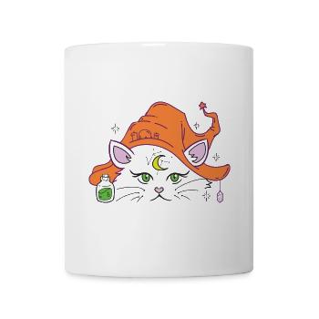 Halloweenkatze Hexenhut - Tasse - Weiß - Vorne