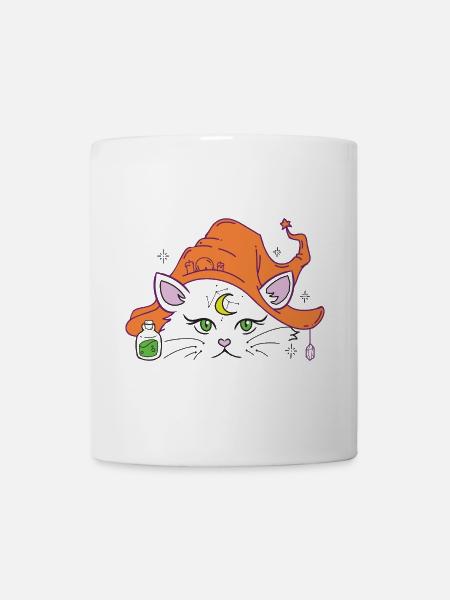 Halloweenkatze Hexenhut - Tasse - Weiß