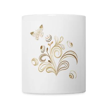 Blumenranke mit Schmetterling - Tasse - Weiß - Vorne