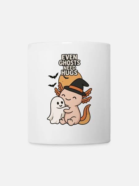 Halloween Axolotl Umarmung mit Geist - Tasse - Weiß