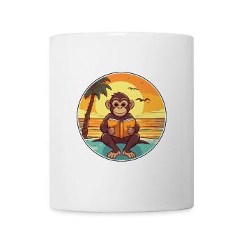 Affe Niedliche Lustige Karikatur Kawaii Buch Strand - Tasse - Weiß - Vorne