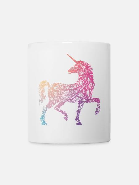 Süßes Einhorn Kritzelei Regenbogen Farben - Tasse - Weiß