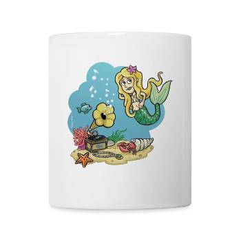 Meerjungfrau mit Grammophone, Unterwasserwelt - Tasse - Weiß - Vorne