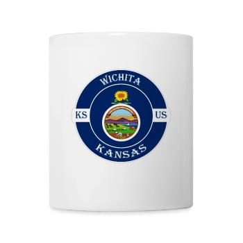 Wichita Kansas Flagge USA Reise Souvenir Abzeichen - Tasse - Weiß - Vorne