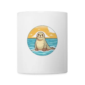 Siegel Aquarell Cartoon Kawaii Clipart Tier - Tasse - Weiß - Vorne