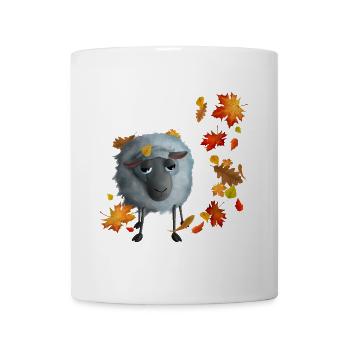 Schaf im Herbstlaub - Flauschiges Herbstmotiv - Tasse - Weiß - Vorne