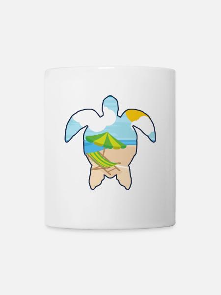 Schildkröte mit Strandszene - Urlaubsmotiv - Tasse - Weiß