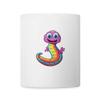 Regenwurm Bunte Aquarell-Karikatur Kawaii Anima - Tasse - Weiß - Vorne