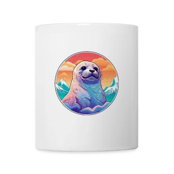 Siegel Aquarell Karikatur Kawaii Haustier Tier Bunt - Tasse - Weiß - Vorne