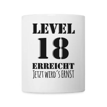 LEVEL 18 ERREICHT - Black Edition 18. Geburtstag - Tasse - Weiß - Vorne