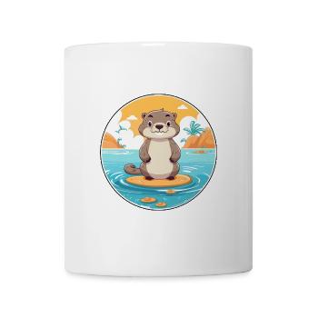 Otter Aquarell Cartoon Kawaii Clipart Tier - Tasse - Weiß - Vorne