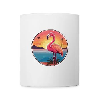 Flamingo-lustige Cartoon-Kawaii-Strand-Illustration - Tasse - Weiß - Vorne
