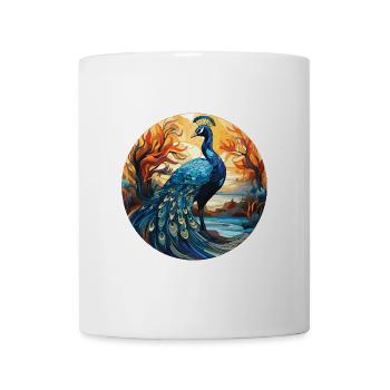 Bunte Aquarell-Tierillustration des Pfaus - Tasse - Weiß - Vorne