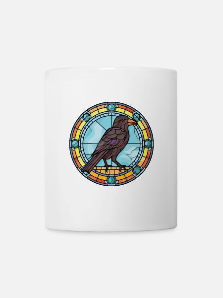 Bunte Aquarell-Tierhaustierillustration der Krähe - Tasse - Weiß