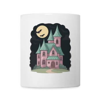 Pastell Spukhaus mit Fledermäusen Halloween - Tasse - Weiß - Vorne