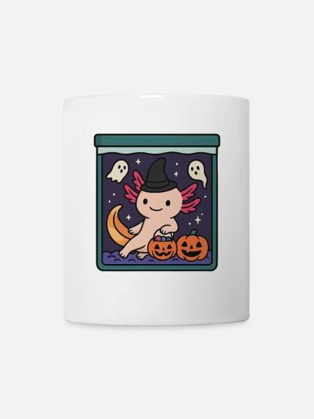 Süßes Halloween Axolotl mit Hexenhut - Tasse - Weiß