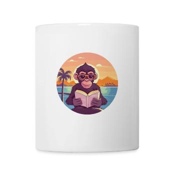 Affe Niedliche Lustige Karikatur Kawaii Buch Strand - Tasse - Weiß - Vorne