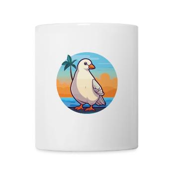 Taube Lustige Karikatur Kawaii Strand Illustration - Tasse - Weiß - Vorne