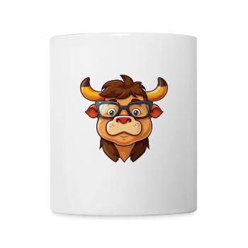Stier, der eine Brille trägt, karikatur kawaii illustration - Tasse - Weiß - Vorne