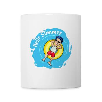 Hello Summer - Chillen im Schwimmring - Tasse - Weiß - Vorne