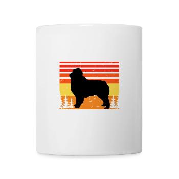 Austrealian Shephard Hund Silhouette Retro Sonnenuntergang - Tasse - Weiß - Vorne