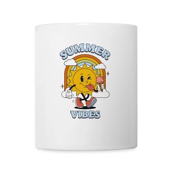 Summer Vibes Cartoon – Sonne mit Eis & Retro-Regen - Tasse - Weiß - Vorne
