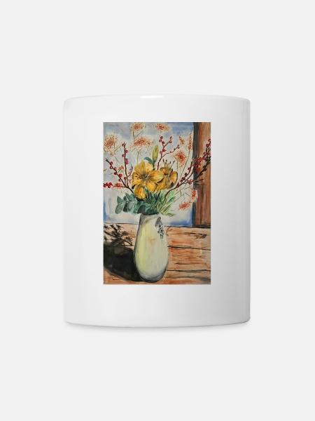 Blumenstrauß Wasserfarben Poster - Tasse - Weiß