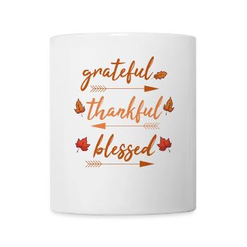 Grateful Thankful Blessed Thanksgiving Autumn - Tasse - Weiß - Vorne