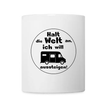 halt die welt an kastenwagen - Tasse - Weiß - Vorne