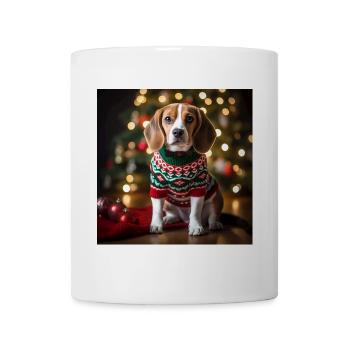 Weihnachtsbeagle im festlichen Strickpullover - Tasse - Weiß - Vorne