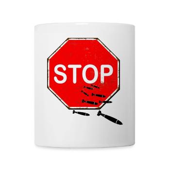 stop bombs - stoppt die Bombenangriffe - Peace - Tasse - Weiß - Vorne