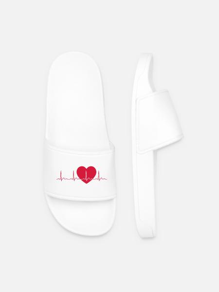 Heartbeat ECG Line Medical Pulse Wave Icon Vector - Men’s Pool Sliders - white