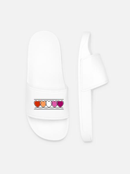 Lesbian Lesbian Hearts - Men’s Pool Sliders - white