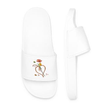 Flowers, flower with leaf in the shape of a heart - Men’s Pool Sliders - white - Front