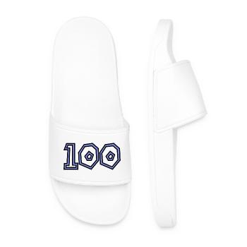 100. 100 YEARS. 100th ANNIVERSARY. 100 BIRTHDAY - Men’s Pool Sliders - white - Front