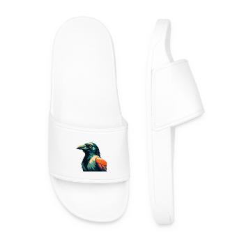 Crow Cartoon Character Colorful Pet Animal - Men’s Pool Sliders - white - Front