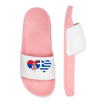 Serbia Greece Flag Heart - Men’s Pool Sliders - light pink - Front