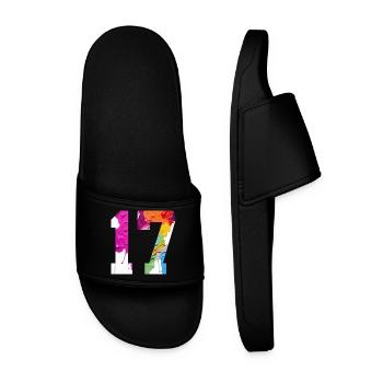 COLORED NUMBER 17 COLORFUL 17TH BIRTHDAY - Men’s Pool Sliders - black - Front