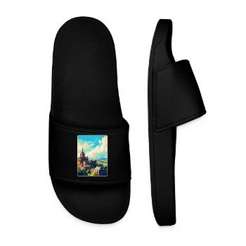 Edinburgh Scotland Uk Travel Poster Souvenir WPA - Men’s Pool Sliders - black - Front