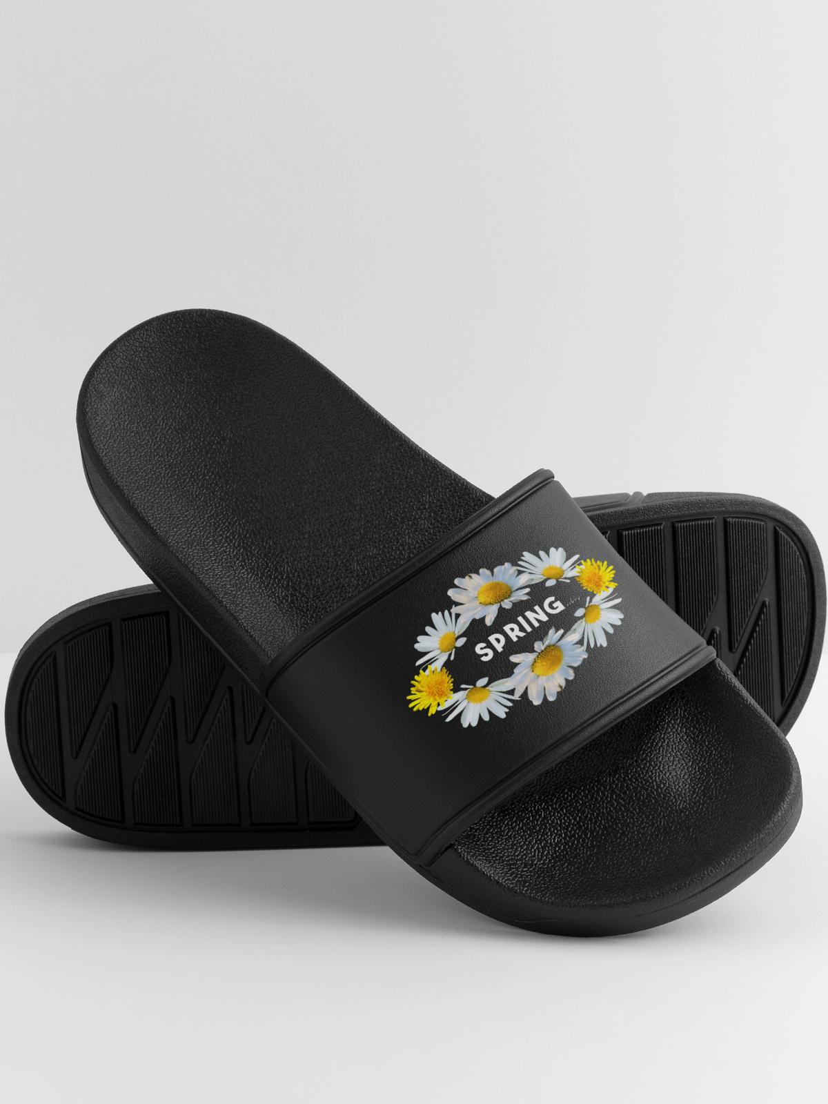 spring spring vibes flowers - Männer Badelatschen - Schwarz - Vorne