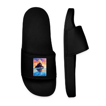 Mont Saint Michel France Vintage Travel Poster WPA - Men’s Pool Sliders - black - Front