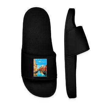 Venice Italy Vintage Travel Poster WPA Souvenir - Men’s Pool Sliders - black - Front