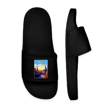 Edinburgh Scotland Uk Travel Poster Souvenir WPA - Men’s Pool Sliders - black - Front
