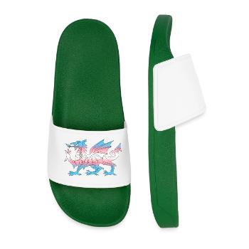 Wales Trans Flag, Baner Trans Cymru, Transgender - Men’s Pool Sliders - dark green - Front